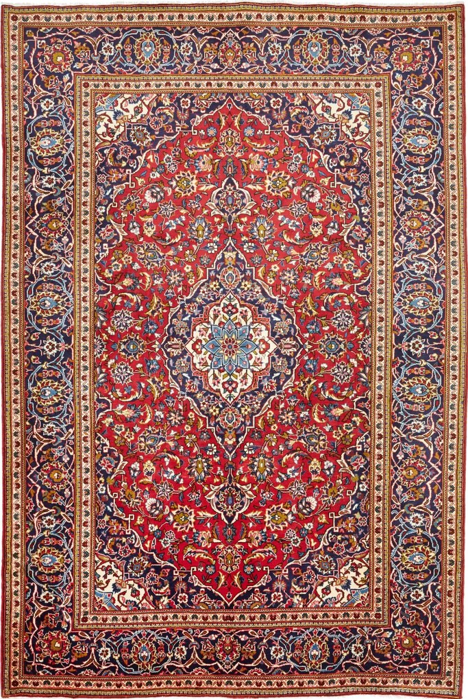 Kashan Tappeto 300x200 Rosso (Iran) Annodato A Mano
