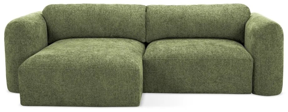 Divano angolare verde allungabile/con contenitore (con penisola a sinistra/con chaise lounge) con rivestimento in ciniglia Mele – Makamii