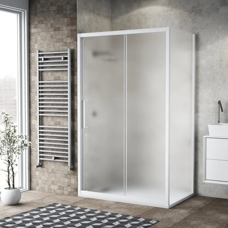 Box doccia con ingresso frontale scorrevole L 170 x H 195 cm, in vetro smerigliato SP. 6 mm, profilo bianco spazzolato Record
