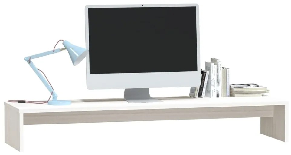 Supporto per monitor bianco 100x27x15 cm legno massello di pino