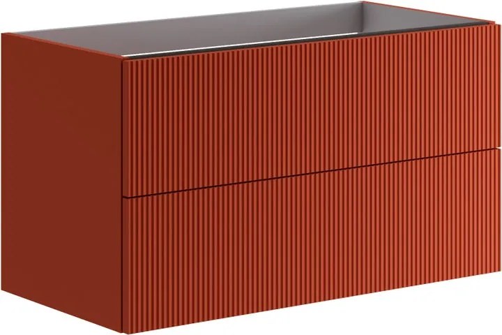 Cassettiera Opera con 2 cassetti, cannettato laccato opaco paprika L89,5 H50 P45,5 cm
