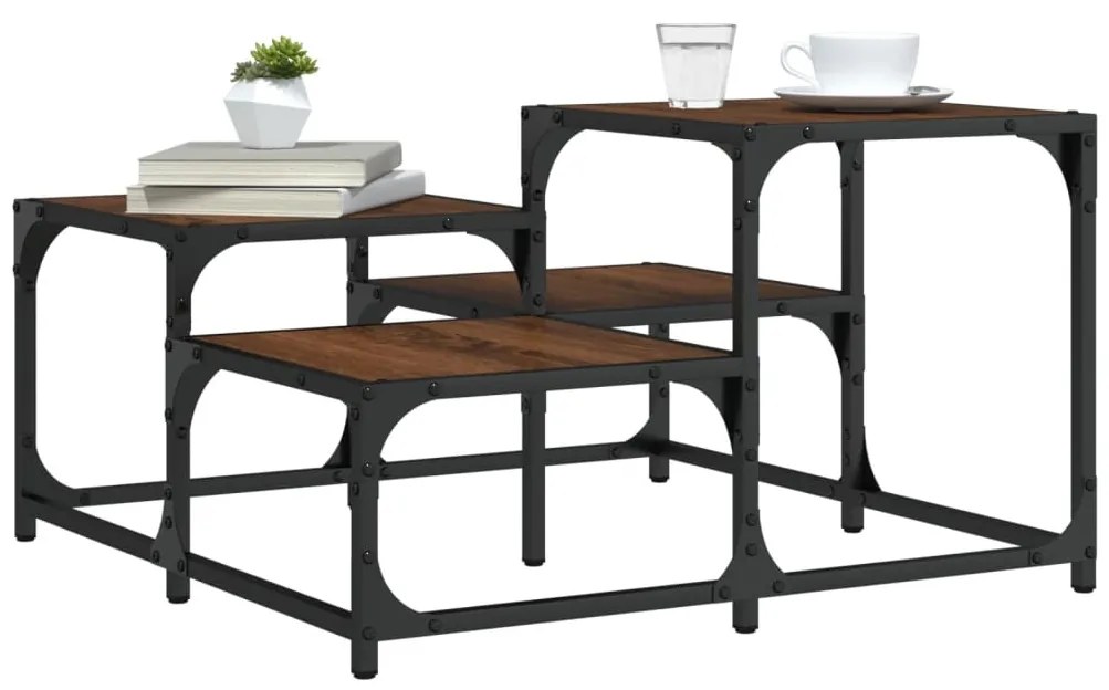 Tavolino Da Salotto Rovere Marrone 68x68x40cm Legno Multistrato /