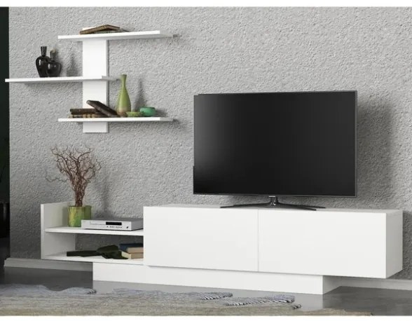 Parete Attrezzata Con Mobile TV E Mensola A Parete Bianco 180 Cm Egemen