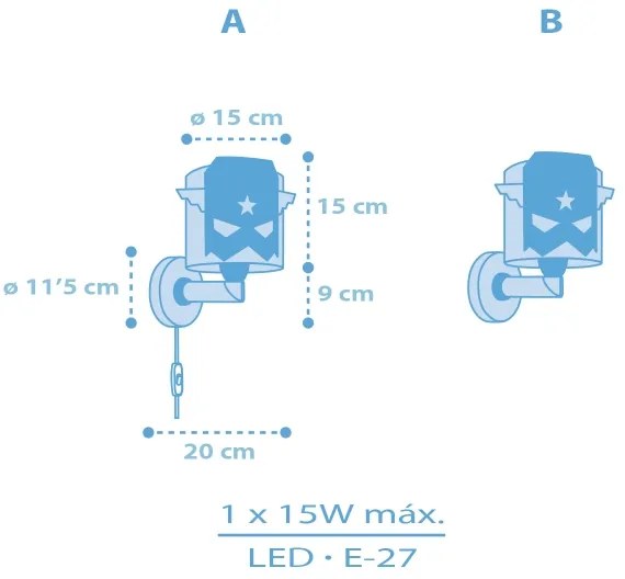 Dalber 61819 - Applique per bambini BLUE HERO 1xE27/15W/230V