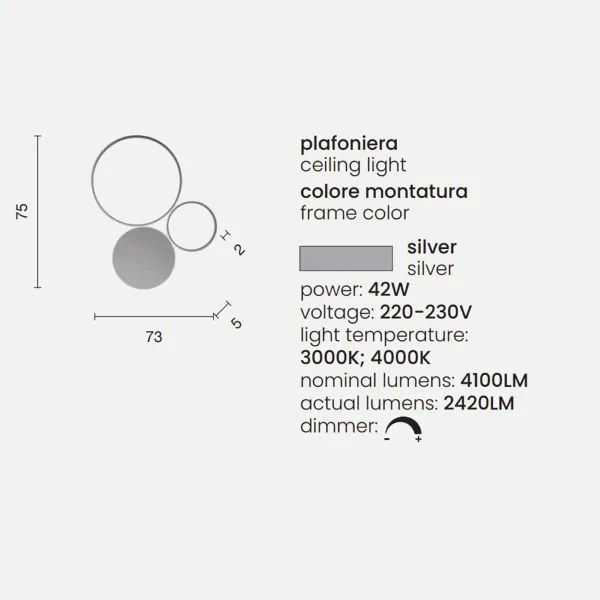 Plafoniera LED POIS in metallo verniciato 73x75 cm Silver