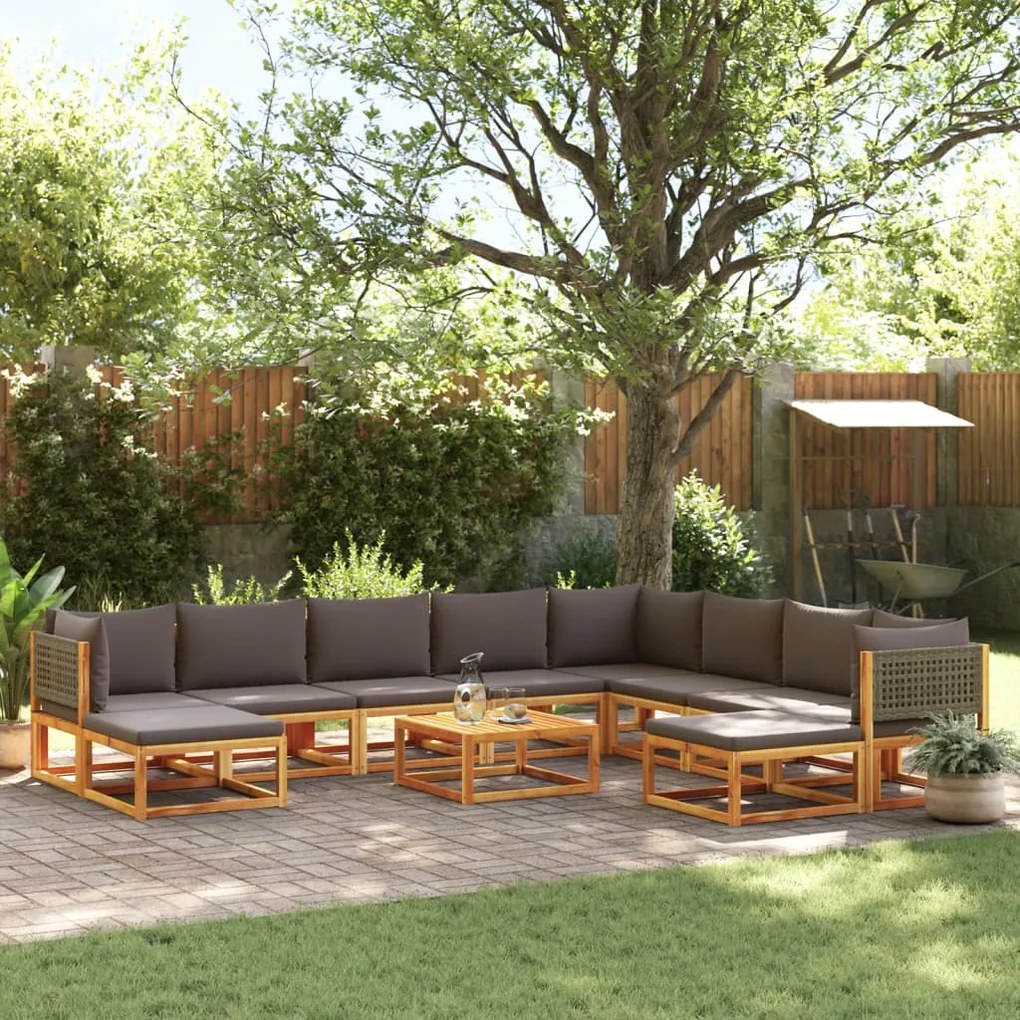 Set divano da giardino 11 pz con cuscini legno massello acacia