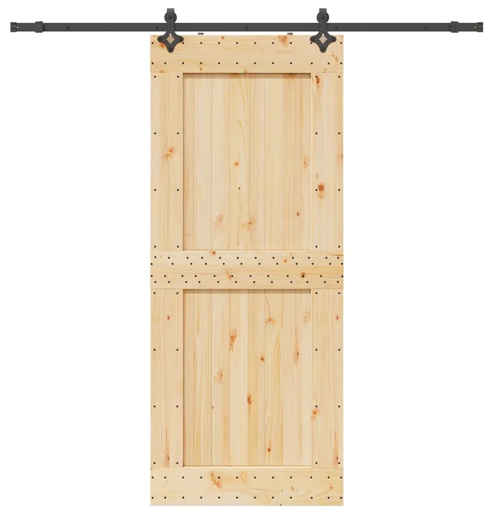 Porta Scorrevole Con Set Hardware 95x210 Cm Legno Massello Pino /