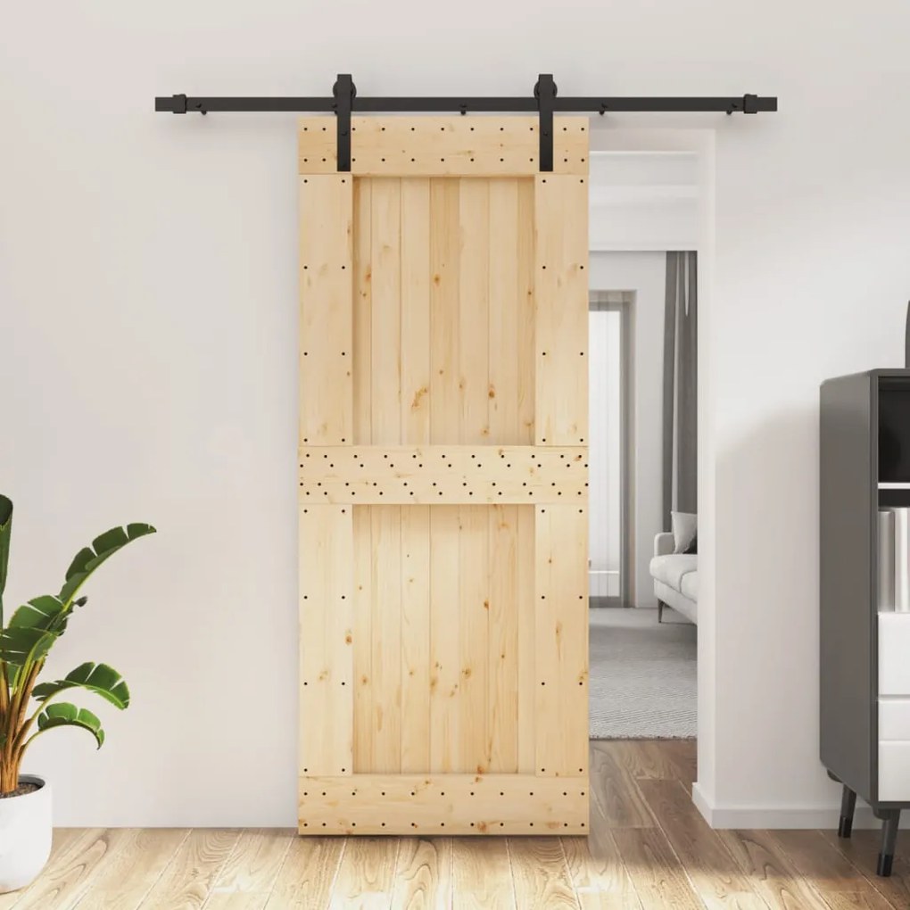 Porta Scorrevole Con Set Hardware 85x210 Cm Legno Massello Pino /