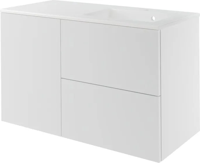 Mobile da bagno sospeso sotto lavabo L 105 x H 50.2 x P 35 cm bianco opaco, 2 cassetti Neo, Maniglie acquistabili separatamente