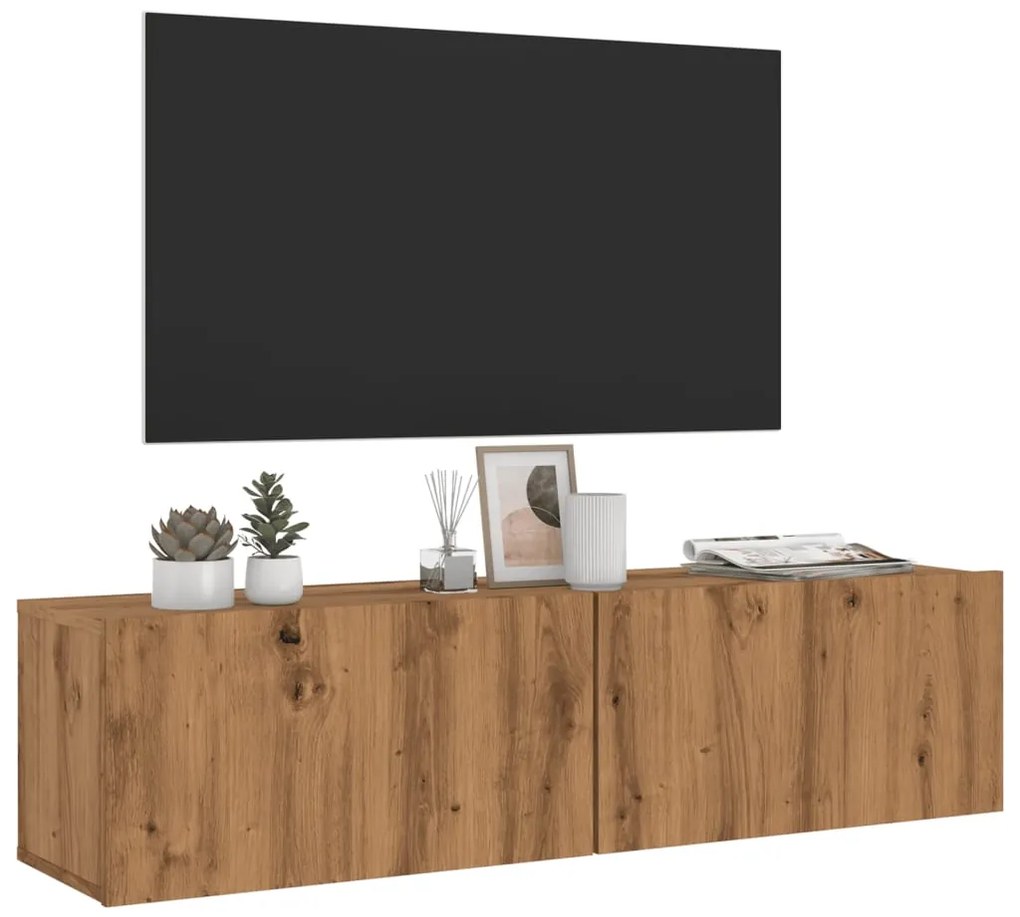 Mobile Tv A Parete Rovere Artigianale 120x30x30cm İn Truciolato /