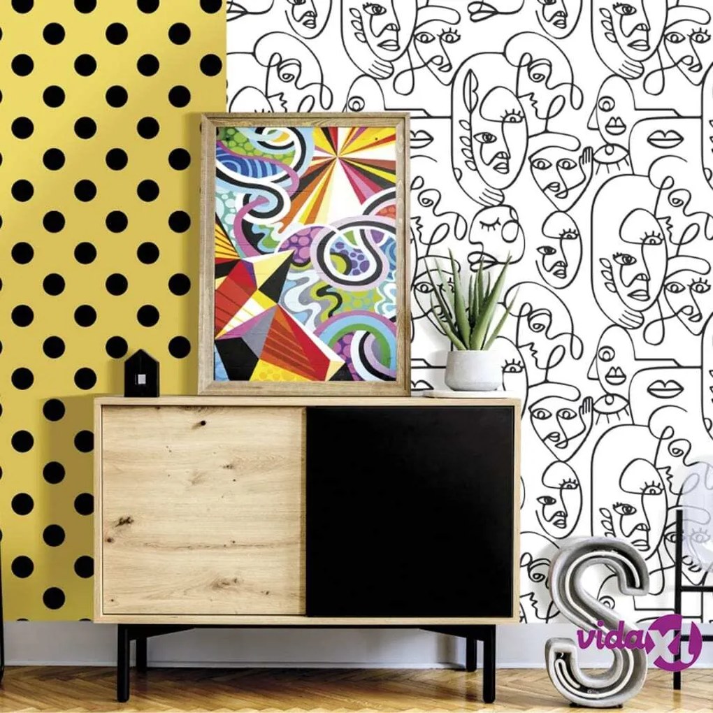 Noordwand Carta da Parati Friends & Coffee Line Art Faces Bianco Nero