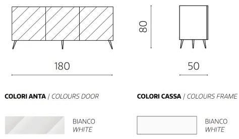 Madia 180 cm in legno Bianco 3 ante e 5 piedini - KALLA