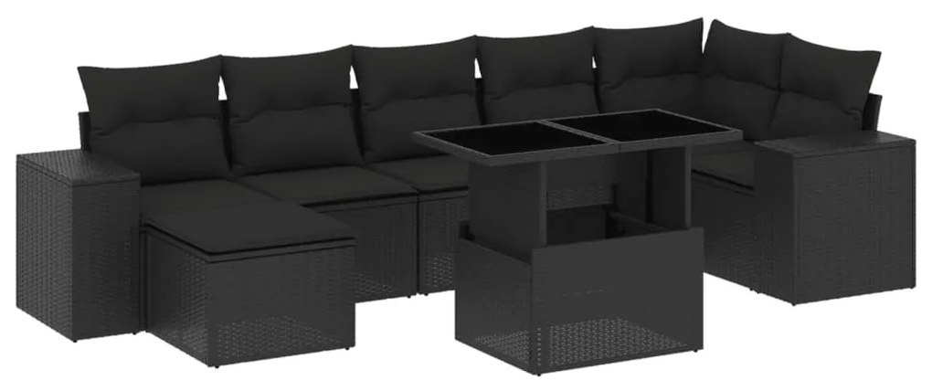 Set divani da giardino con cuscini 8 pz nero in polyrattan