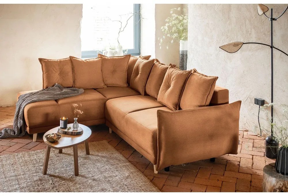 Divano letto in velluto a coste color mattone (angolo sinistro) Lazy Lukka - Miuform