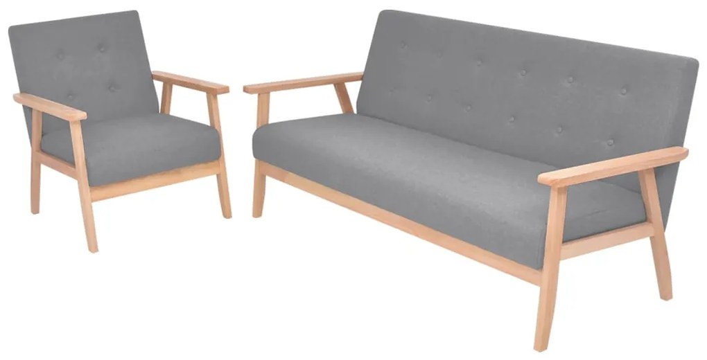 Set Di Divani 2 Pz İn Tessuto Grigio Chiaro /