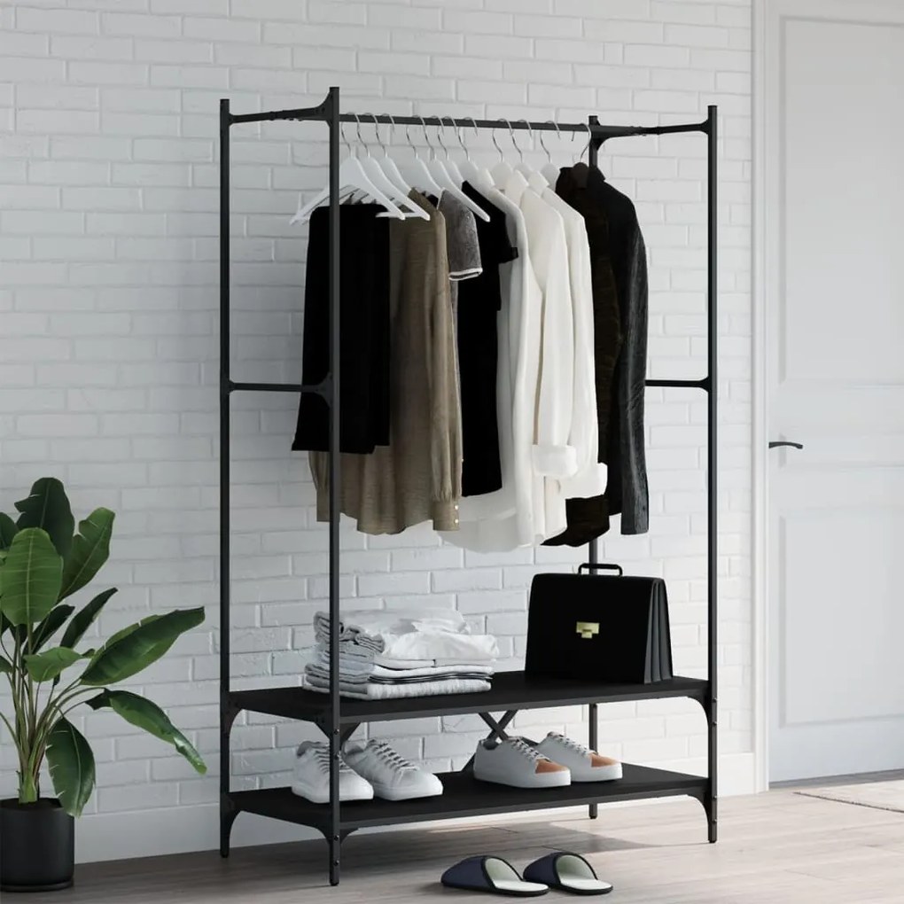 Appendiabiti Con Scaffali Nero İn Legno Multistrato /