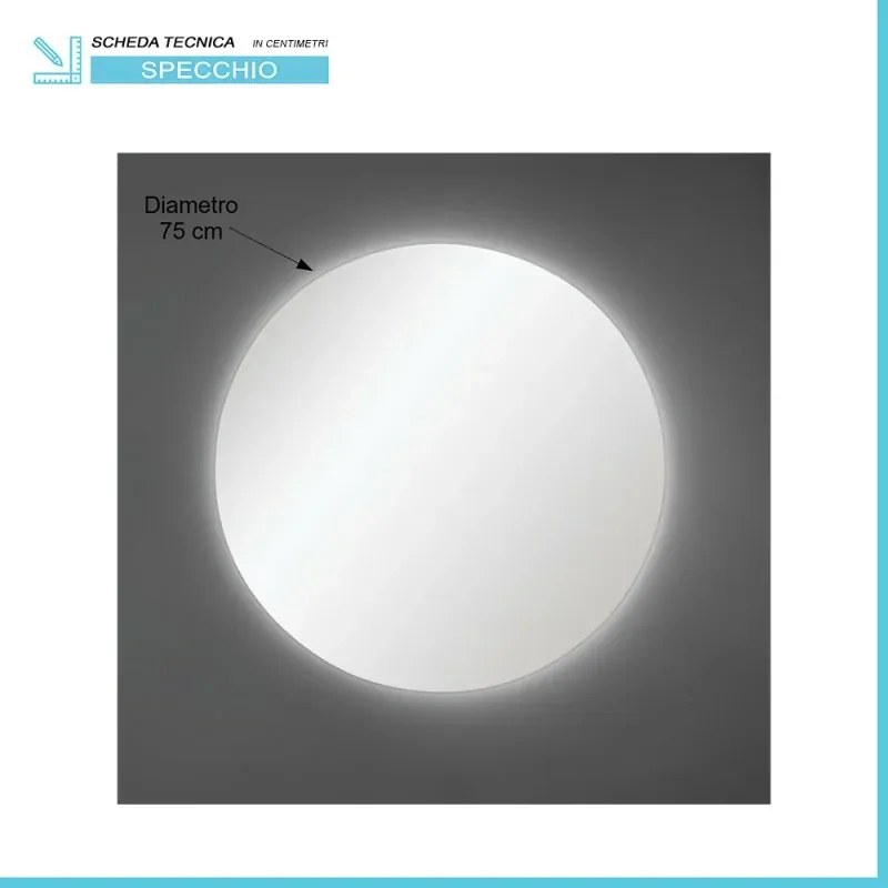 Specchio tondo 75 cm a filo lucido con illuminazione perimetrale a LED