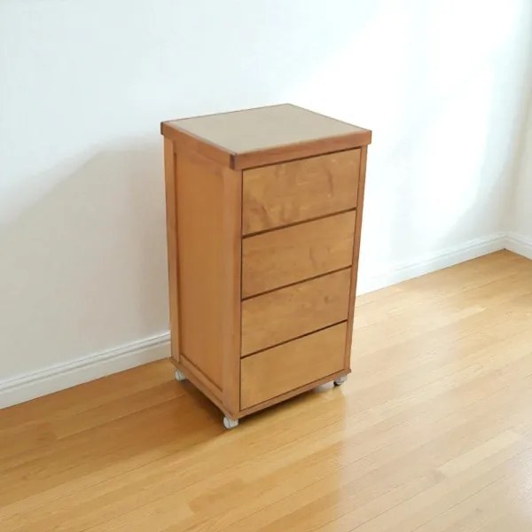 Carrello salvaspazio in legno faggio con cassetti LANDHELL Tabacco