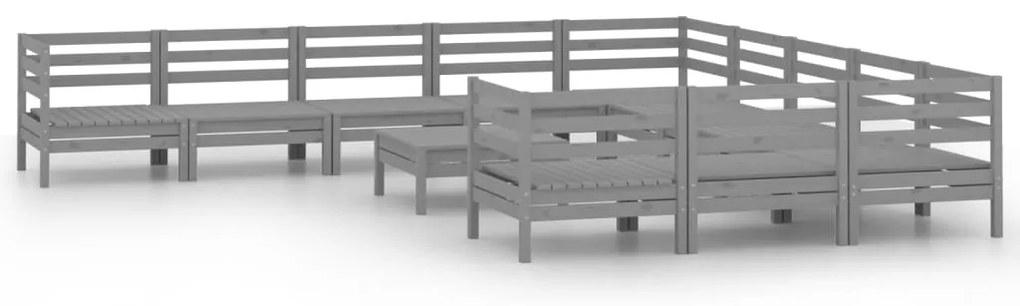 Set salotto da giardino 12 pz in legno massello di pino grigio