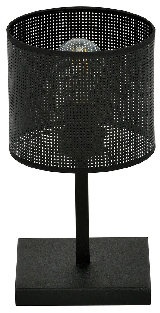 Lampada Da Tavolo Industrial 1 Luce Cigno In Acciaio Nero E Paralume A Cilindro