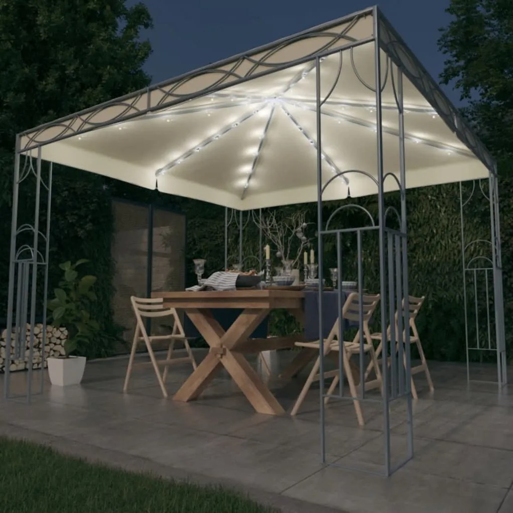 Gazebo Con Stringa Di Luci Led 300x300 Cm Crema /