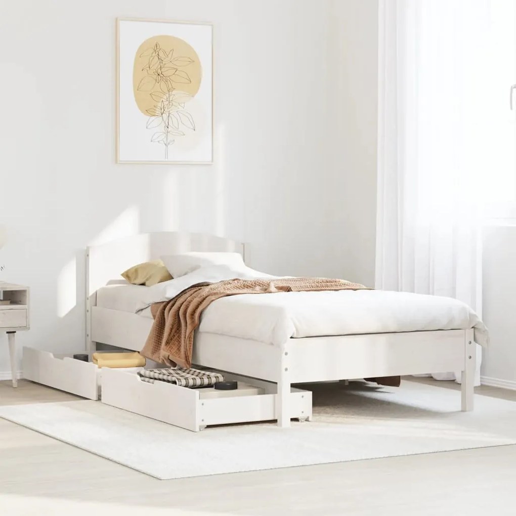 Letto senza materasso bianco 75x190 in legno massello di pino