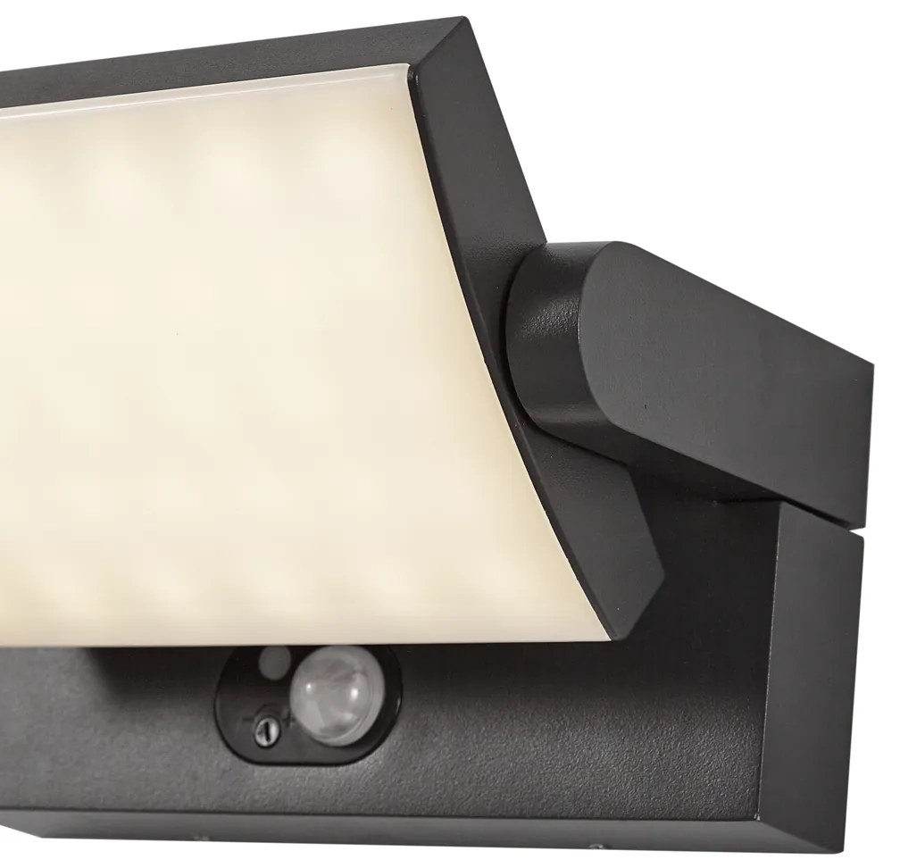 Lampada da parete per esterni nera con LED IP54 con sensore di movimento solare - Judge