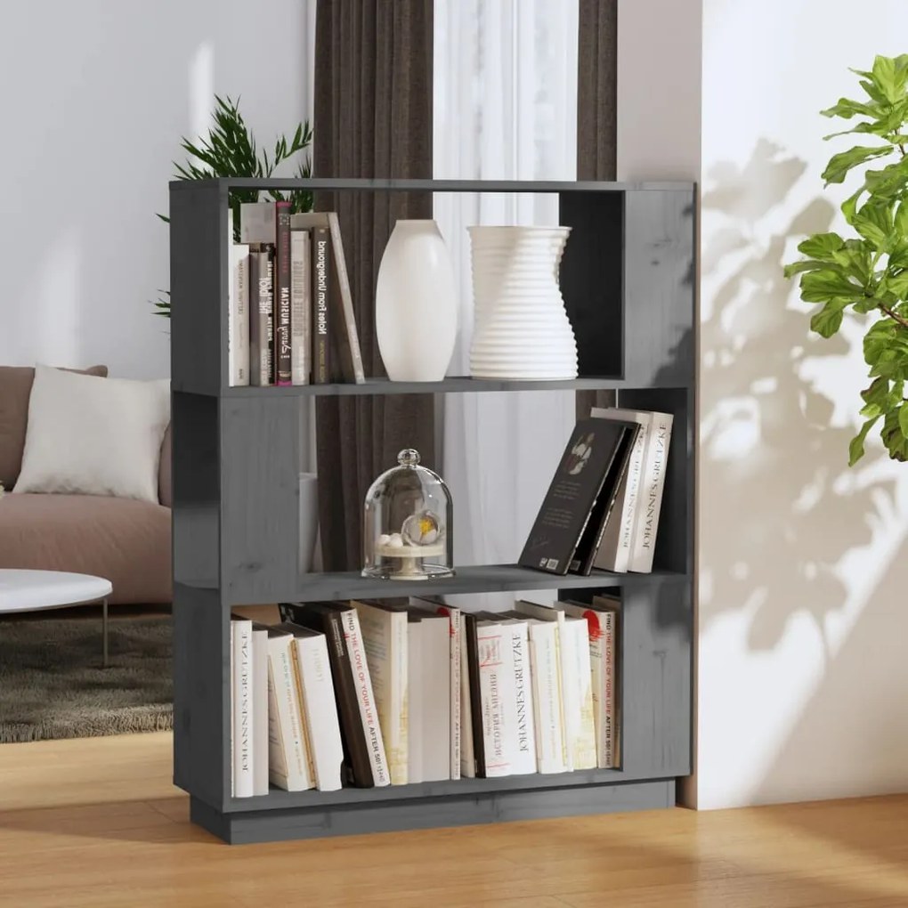 Libreria/divisorio grigio 80x25x101 cm legno massello di pino