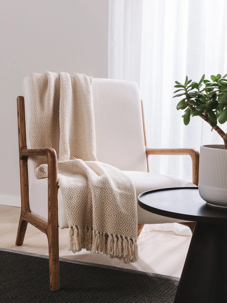 benuta Nest Plaid in cotone Jasmin Beige 125x150 cm - Tappeto design moderno soggiorno