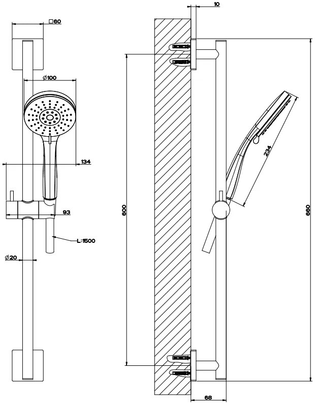 Asta saliscendi con doccetta anticalcare tre getti e flessibile 150 cm cromo gessi emporio 47318