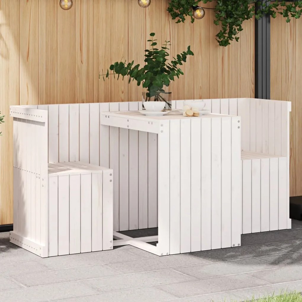 Set Da Balcone A 2 Posti Bianco İn Legno Massello Di Pino /