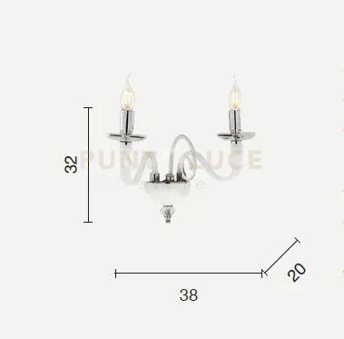 Applique debussy 2 luci bianco satinato cromo attacco e14 l.38cm