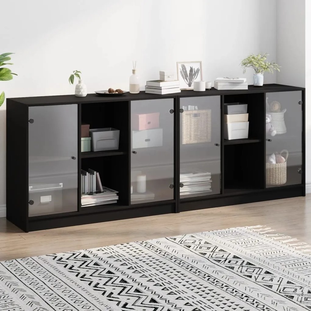 Libreria con ante nera 204x37x75 cm in legno multistrato