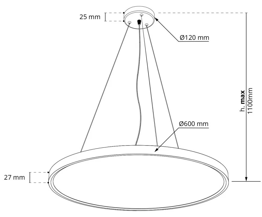 Pannello LED Rotondo a Sospensione 50W Slim CCT Ø600mm IP20 - Nera Colore Bianco Variabile CCT
