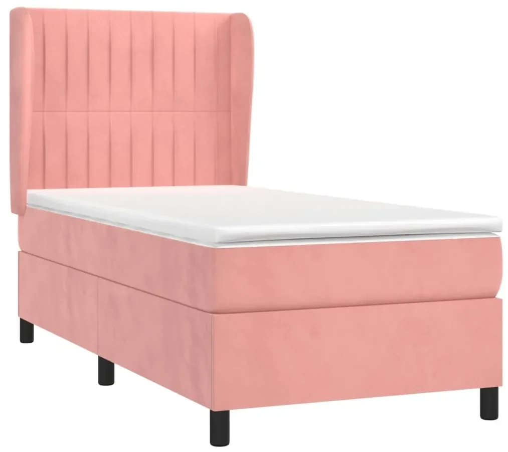 Giroletto a molle con materasso rosa 90x200 cm in velluto