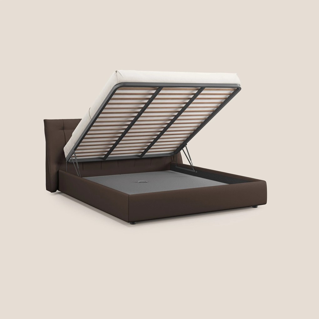 Clizia letto imbottito di design con vano contenitore in ecopelle impermeabile T04 marrone