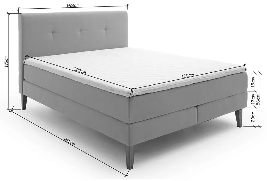 Letto boxspring color antracite 160x200 cm Stockholm – Meise Möbel