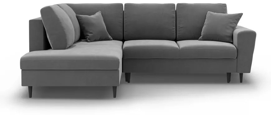 Divano angolare grigio chiaro allungabile e con contenitore (con penisola a sinistra/a L) con rivestimento in velluto Kyoto – Cosmopolitan Design