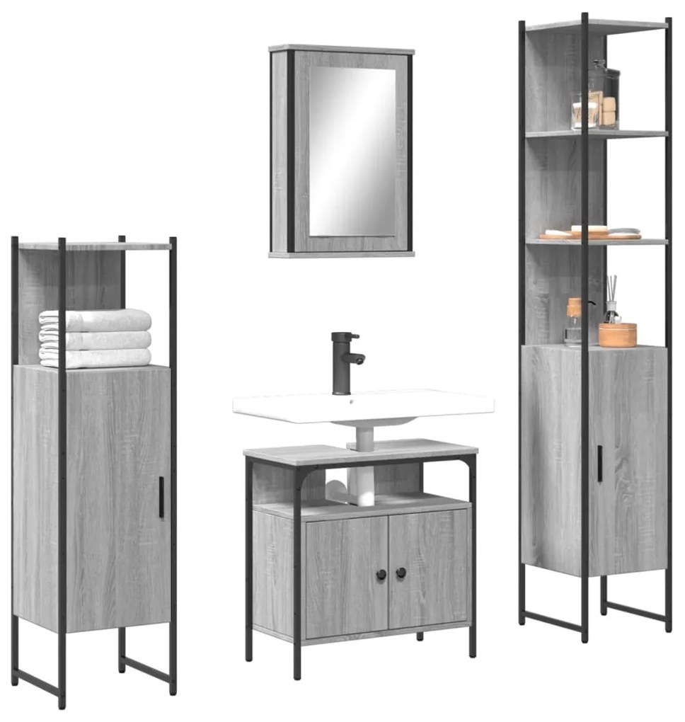 Set mobili da bagno 4 pz grigio sonoma in legno multistrato