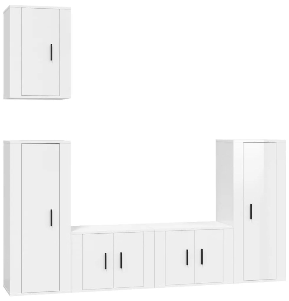 Set di mobili porta tv 5 pz bianco lucido in legno multistrato