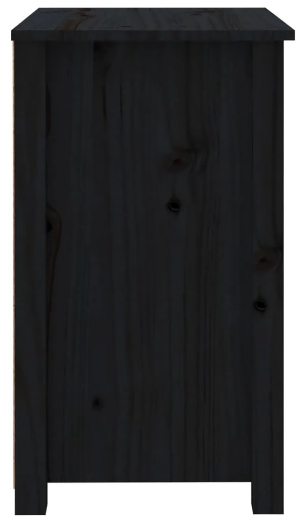 Comodino Nero 50x35x61,5 cm in Legno Massello di Pino