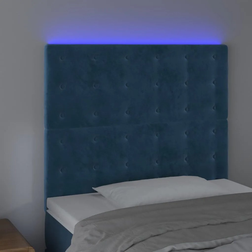 Testiera a led blu scuro 80x5x118/128 cm in velluto