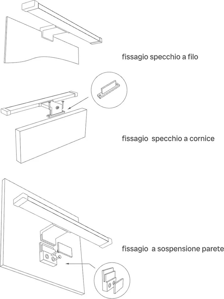 Lampada LED da Specchio 60cm 7W Bidirezionale IP44 Tripla Installazione Colore Bianco Naturale 4.000K