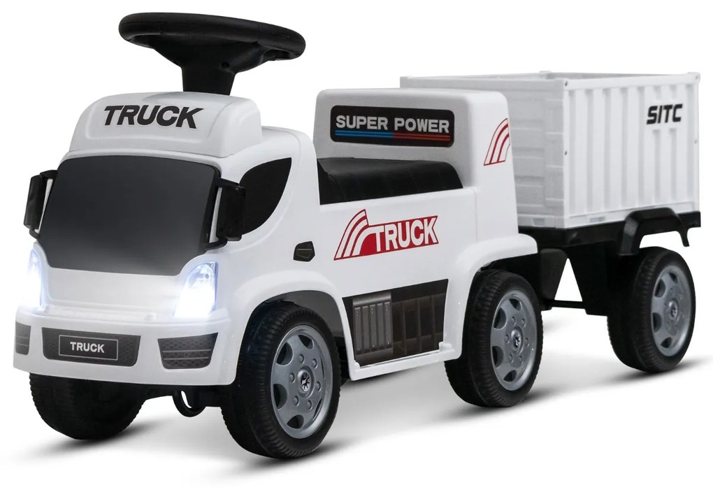 Costway Furgone cavalcabile con container per bambini, Veicolo giocattolo con volante fari anteriori sedile ampio Bianco