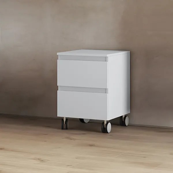 Carrello 2 cassetti 41x44xH58 in legno multiuso Bianco opaco con ruote