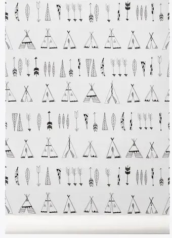 Ferm Living Carta da parati Native - Schwarz/ Weiß