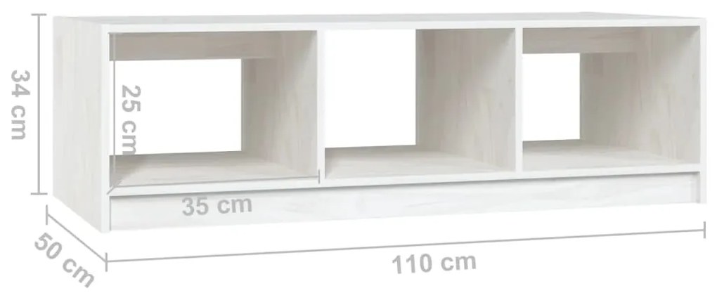 Tavolino da Salotto Bianco 110x50x34 cm Legno Massello di Pino