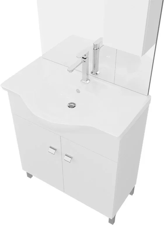 Mobile bagno a terra 75 cm Creta bianco lucido con lavabo e specchio con pensile