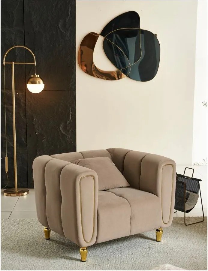 Poltrona grigio tortora con poggioli/con gambe con rivestimento in velluto Alma – Mauro Ferretti