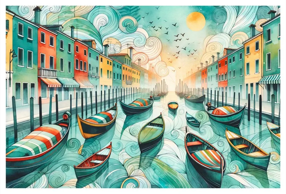 Quadro su tela – Gondole colorate nelle strade di Venezia